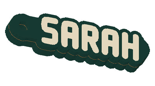 Actual model render of the two-sided SARAH keychain in forest green and cream